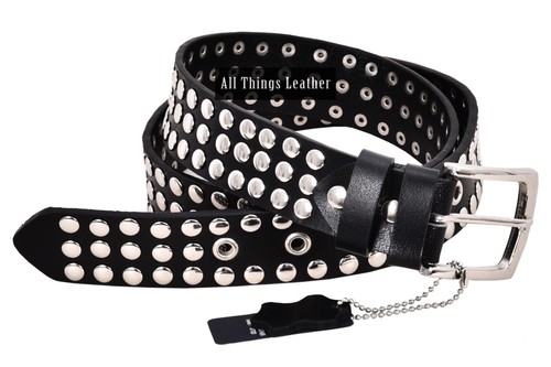 Black cow leather - leather, studded
