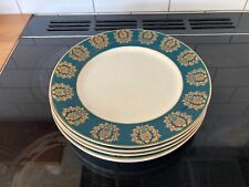 Vintage Palissy Pottery Green Gold White Pattern 10 in Dinner Plates x 6