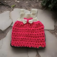 Newborn baby girls Hand Knitted crochet First  Dress White And Pink Size 