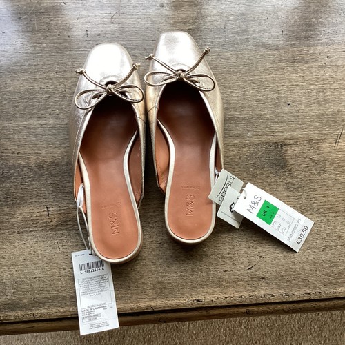 Leather bow flat - m&s,