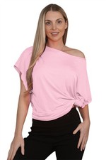 Womens Oversized T Shirt Top Short Sleeve Tie Knot Bardot Off Shoulder Crop Top