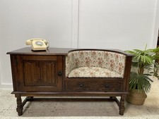 Vintage 1970s Old Charm Jaycee Oak Telephone Seat Hall Table Drinks Cabinet