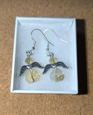 Yellow Crystal Guardian Angel Pendant Earrings. S.Steel Hooks. Boxed Gift Idea