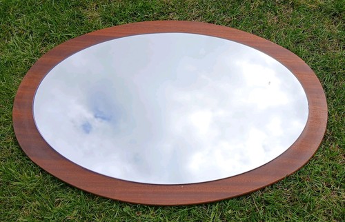 Oval teak mirror danish - mirror, mid