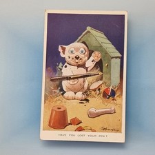Bonzo Dog Postcard 1932 Fountain Pen Kennel Bone George Studdy Artist Signed