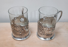 Russian silver plate tea cups Art Noveau