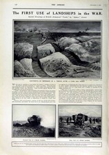 Original Old Antique Print 1916 War Trench Foot British Armoured Tank 20th