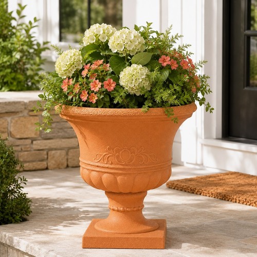 Tan plastic urn planter - plastic,
