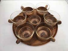 Retro Wood & Glass Coffee Cup Set with Tray