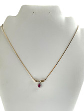 Ruby and Diamond Necklace 9ct Gold 0.15ct Diamond Ruby Pendant Necklace