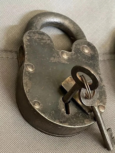 Antique padlock heavy cast - antique,