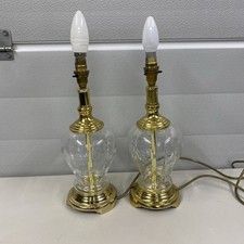 Vintage pair of BHS Brass Cut Glass Table Lamps 504433 x2 PROP@L