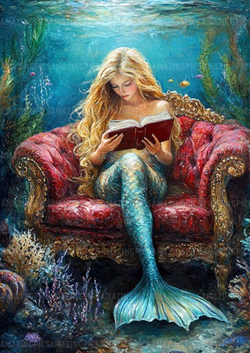 Reading mermaid underwater - reading,