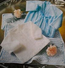 #23 Baby 18-21" 4ply DK Matinee Jackets & Pram Cover Knitting Pattern COPY