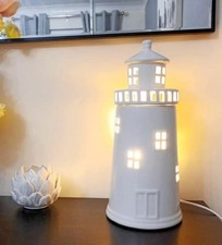New Beautiful Cream Ceramic Light House Design Lighthouse Table Lamp.