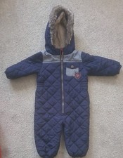 Next Navy Snowsuit with fur hood. Age 12-18 months