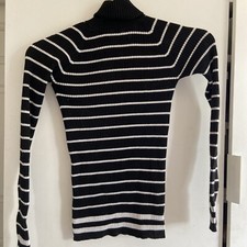 Used Women’s Black & White Striped Roll Neck Jumper Size Small. By Zara Knit.