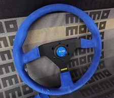 MOMO MonteCarlo Classic 350mm Blue Suede Leather Steering Wheel Thickened Spoke