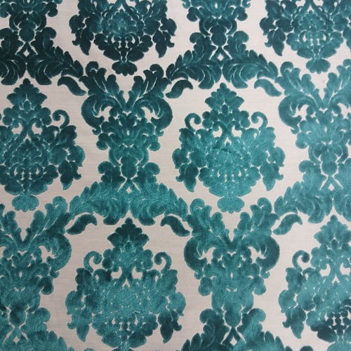 Teal cream damask - cream, floral