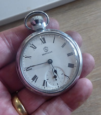 VINTAGE SERVICES GENTS POCKET WATCH , CHROME FINISH. WORKING