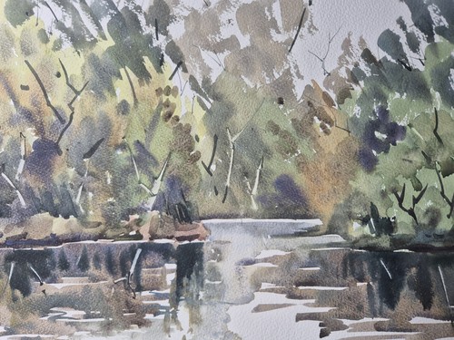River scene watercolour - river,