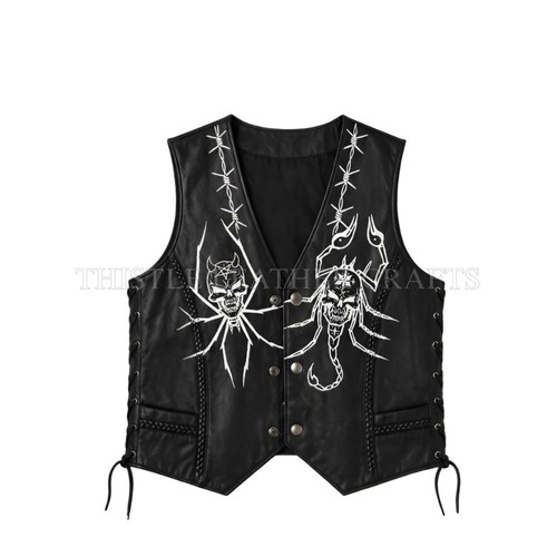 Men black leather biker - black,