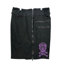 Living Dead Souls Pencil Skirt Full Zip Skull Embroidered Black Gothic Size M