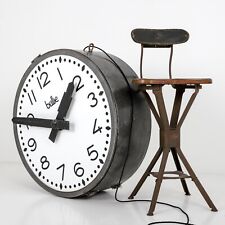 VINTAGE FRENCH XL EXTRA LARGE DOUBLE SIDED ILLUMINATED STATION CLOCK BY BRILLIE
