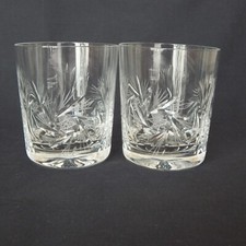 Pair (2) Lead Crystal Whisky Glasses Tumblers Cut Glass Pinwheel Vintage