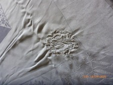 Vintage French damask banquet tablecloth with monogram 62" x 104"