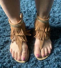 Fringed Strappy Sandals 5 Vintage Style 70’s Boho Gypsy hippy festival beach 
