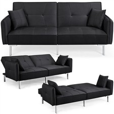 Modern Fabric Sofa Bed 3 Seater Click Clack Living Room Recliner Couch Sofa Blac