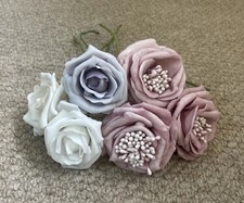 6x Artificial Stem Roses - Foam, 3x Pink 2x White 1x Mauve Good Condition