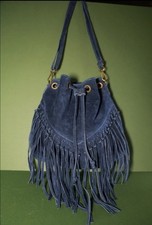 Navy Blue Suede Bucket Fringe