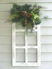 WHITE WINDOW PANE WALL/DOOR HANGING & Light Up Wreath Indoor/Outdoor NWT