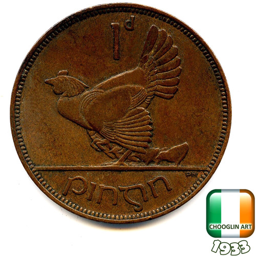 Irish 1933 penny coin - irish,