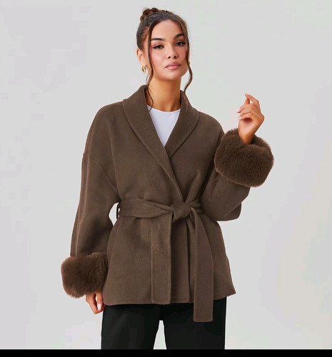 Women brown coat wool blend - ,