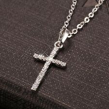 0.58 TCW Round Brilliant Moissanite Cross Pendant In Solid 14K White Gold Plated