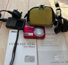 Nikon COOLPIX S230 10MP Compact Digital Camera Red Tested Charger Case & SD Card