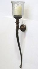 Metal Candle Holder Wall Sconce Rustic Speckled Glass Shade - P10