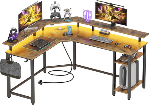 Shaped gaming desk with led - l-shaped,