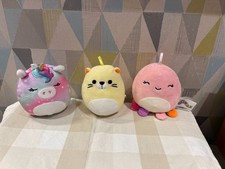 3 x 5" Squishmallows - Jeanne The Octopus, Chip The Beaver & Kimia  The Unicorn