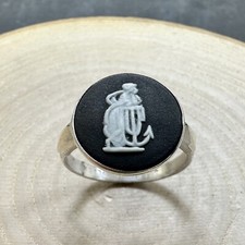 Sterling Silver Round Black Jasper ware Wedgwood Cameo Ring Size N