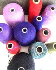 Mohair Wool Cones Vintage x12 various 3 almost full used yarn purple lilac