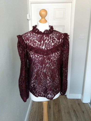 Burgundy lace blouse high - burgundy,
