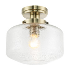 Antique Brass Semi Flush Ceiling Light with Dimpled Clear Glass Shade by Happ...