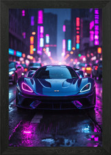 Neon City Sports Car Framed