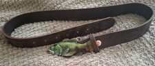 Brown Leather Belt  Jack Daniel's Fish sea bass alloy Buckle unused been stored