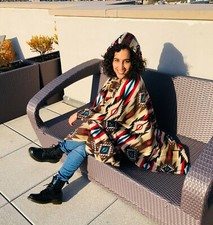 ZooFleece Beige Southwestern Aztec Tribal Indian Hooded Women’s Poncho Cape 