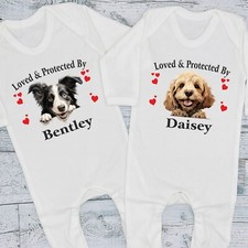 Loved & Protected By Dog Breeds New Baby Grow Sleepsuit
